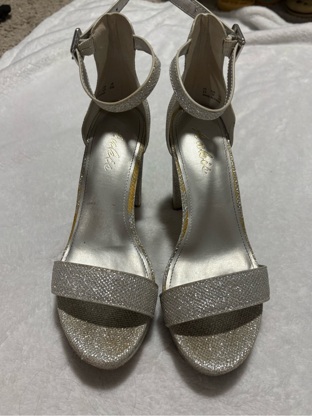 Sparkle Ankle-Strap High Heel Sandals - Silver